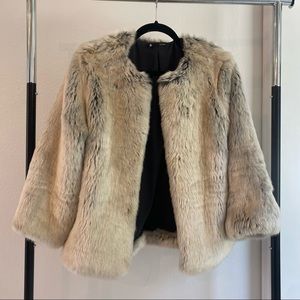 Krisa Off-White Faux Fur Coat